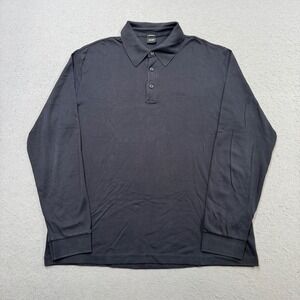 BOSS Hugo Boss Polo Shirt Men's XL Black Pima Cotton Long Sleeve Preppy Luxury